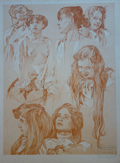 Alphonse MUCHA : Etude d'enfants, Lithographie originale