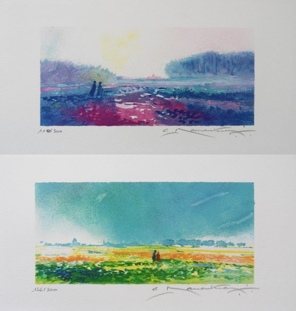 BT Claude MANOUKIAN, Landschaften der Normandie, 2 signierte Lithographien