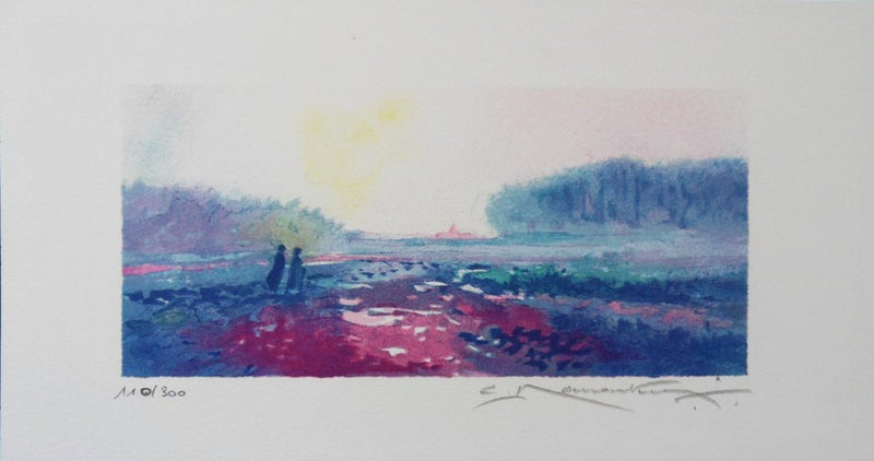 Claude MANOUKIAN : Lever de soleil en Normandie, Lithographie originale signée