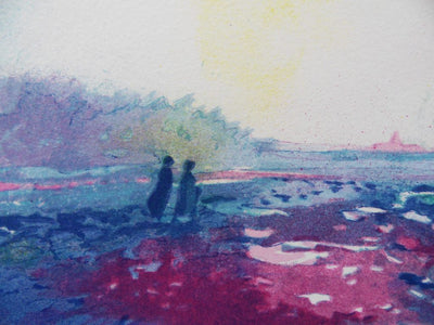 Claude MANOUKIAN : Lever de soleil en Normandie, Lithographie originale signée