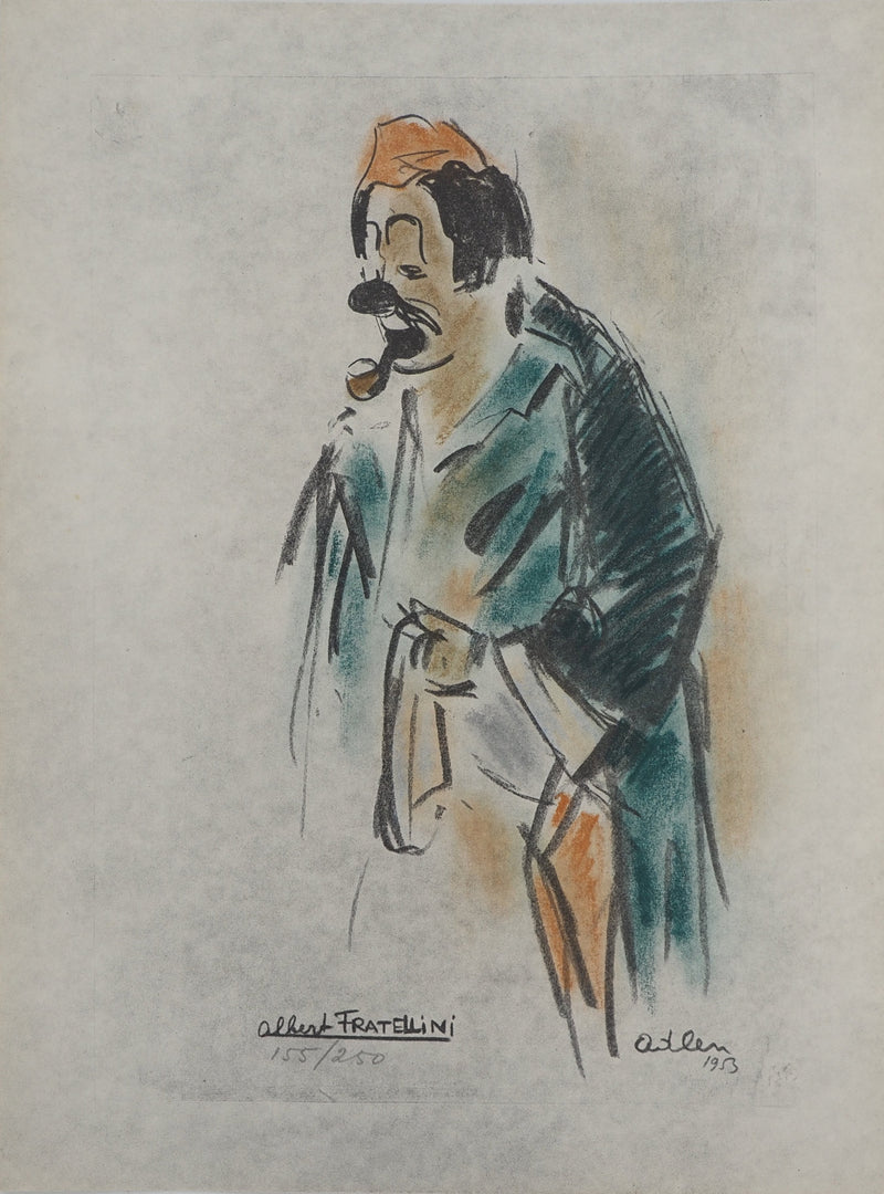 Michel ADLEN : Clown fumant la pipe, Lithographie originale (vue générale) - Crédit photo : Galerie Art.Paris