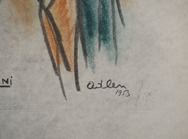 Michel ADLEN : Clown fumant la pipe, Lithographie originale (photo de détail 2) - Crédit photo : Galerie Art.Paris
