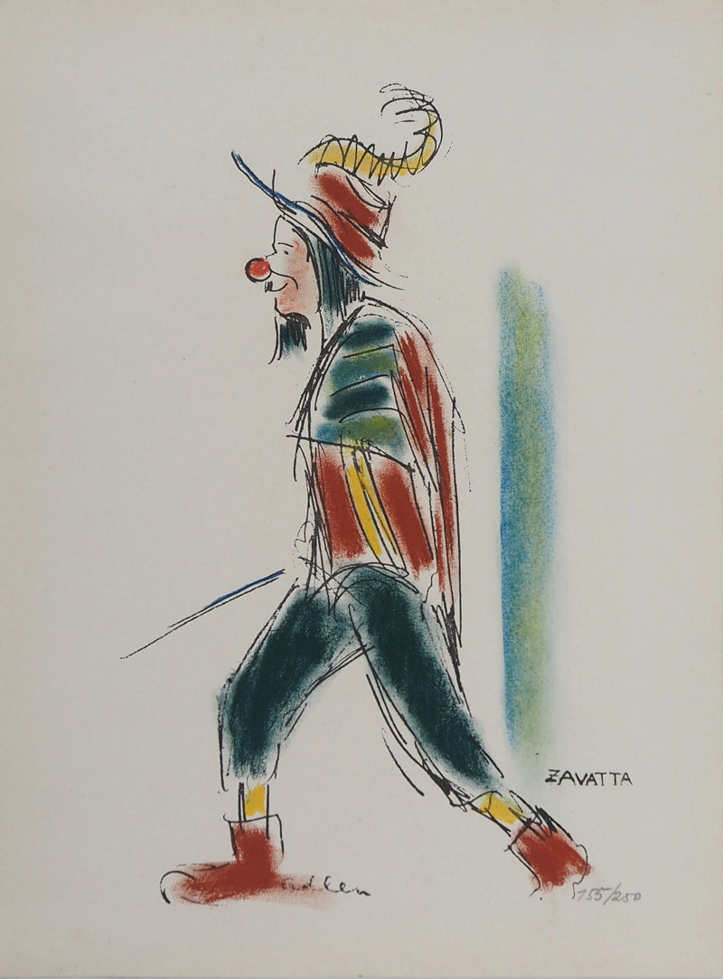 Michel ADLEN : Zavatta le clown multicolore, Lithographie originale (vue générale) - Crédit photo : Galerie Art.Paris