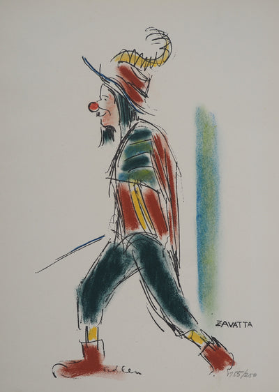 Michel ADLEN : Zavatta le clown multicolore, Lithographie originale (photo de détail 3) - Crédit photo : Galerie Art.Paris