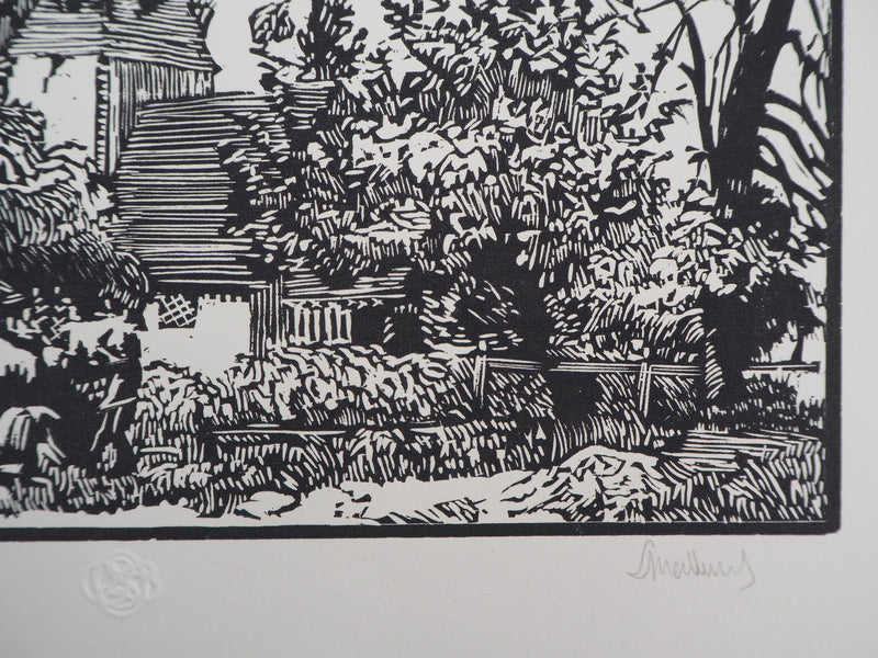 Georges LE MEILLEUR : La vieille église, Gravure sur bois originale (photo de détail 5) - Crédit photo : Galerie Art.Paris