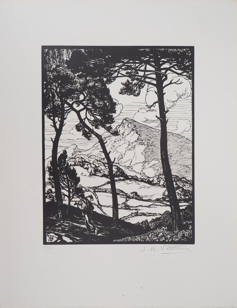 Jean-Baptiste VETTINER : Provence, dans les pins, Gravure sur bois originale (photo de détail 3) - Crédit photo : Galerie Art.Paris