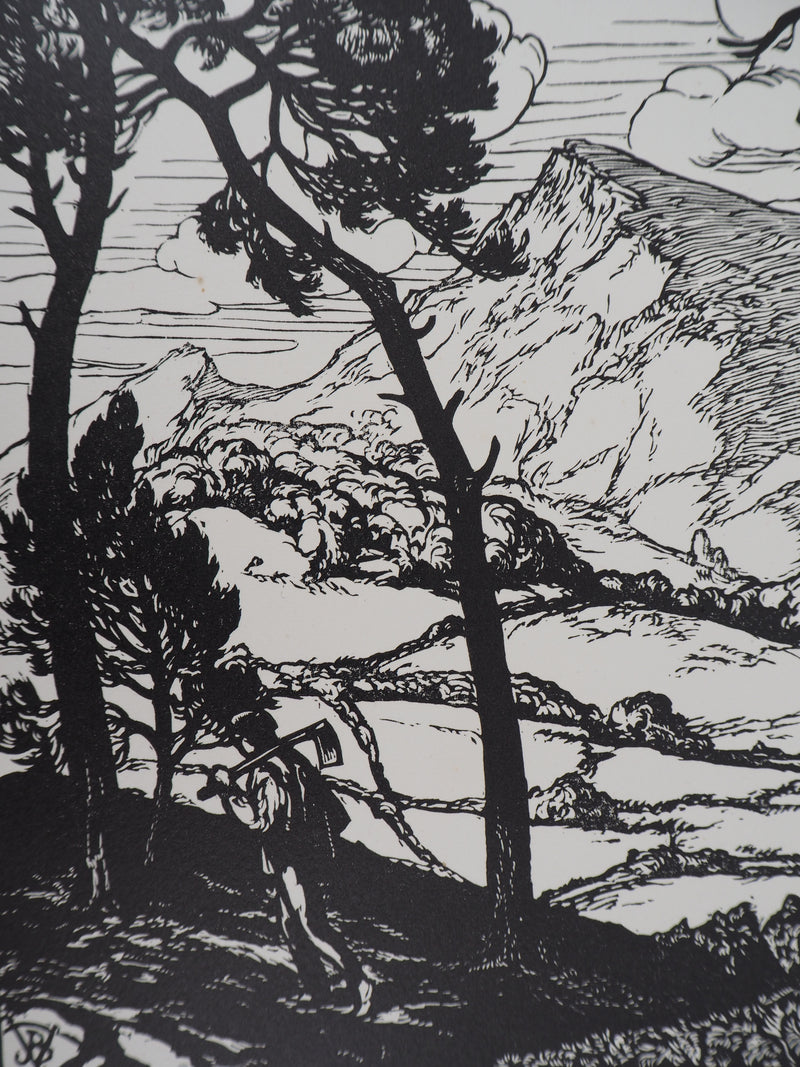 Jean-Baptiste VETTINER : Provence, dans les pins, Gravure sur bois originale (photo de détail 4) - Crédit photo : Galerie Art.Paris