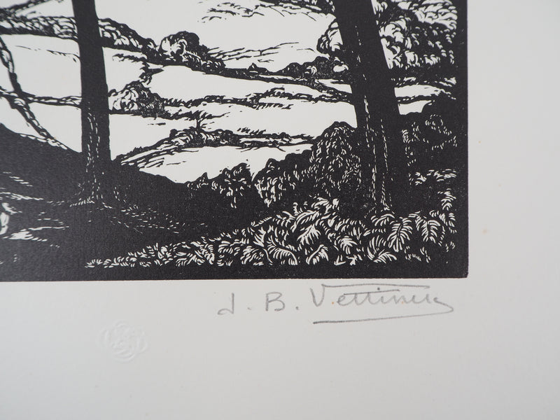 Jean-Baptiste VETTINER : Provence, dans les pins, Gravure sur bois originale (photo de détail 2) - Crédit photo : Galerie Art.Paris