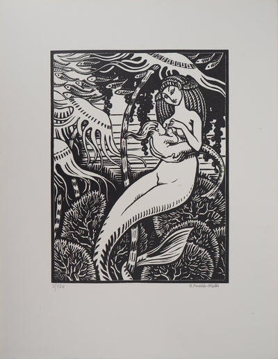 Henri AMEDEE-WETTER : Maternité à la sirène, Gravure sur bois originale (vue générale) - Crédit photo : Galerie Art.Paris