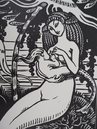 Henri AMEDEE-WETTER : Maternité à la sirène, Gravure sur bois originale (photo de détail 4) - Crédit photo : Galerie Art.Paris