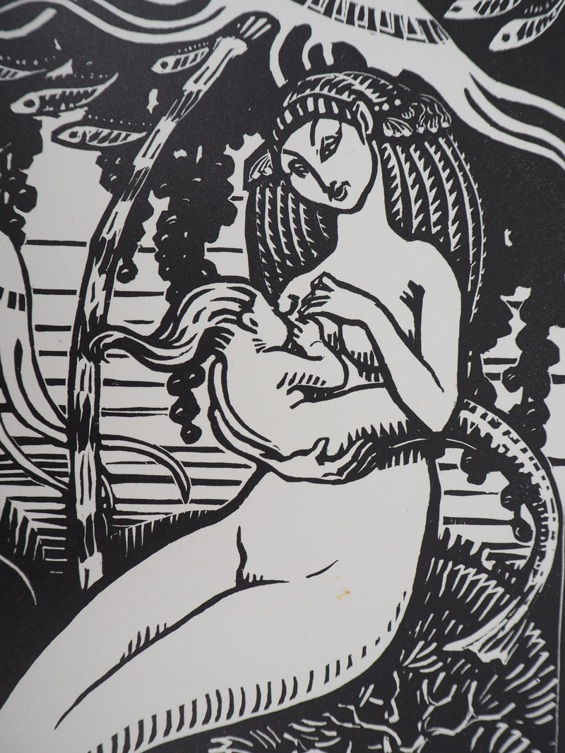 Henri AMEDEE-WETTER : Maternité à la sirène, Gravure sur bois originale (photo de détail 4) - Crédit photo : Galerie Art.Paris