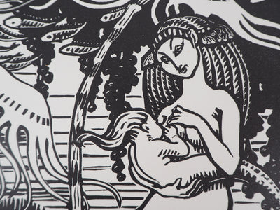 Henri AMEDEE-WETTER : Maternité à la sirène, Gravure sur bois originale (photo de détail 5) - Crédit photo : Galerie Art.Paris