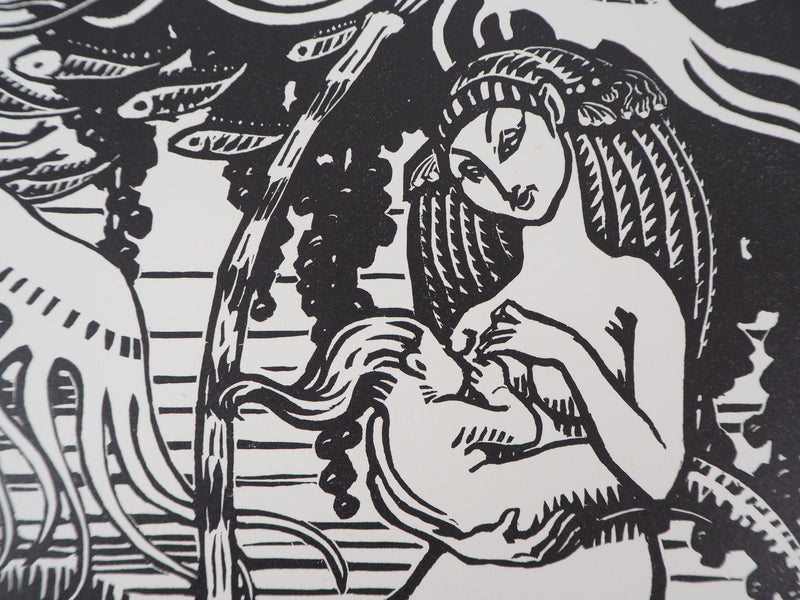 Henri AMEDEE-WETTER : Maternité à la sirène, Gravure sur bois originale (photo de détail 5) - Crédit photo : Galerie Art.Paris
