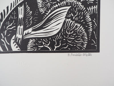 Henri AMEDEE-WETTER : Maternité à la sirène, Gravure sur bois originale (photo de détail 2) - Crédit photo : Galerie Art.Paris