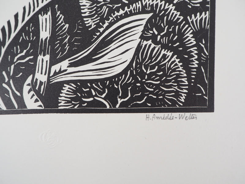 Henri AMEDEE-WETTER : Maternité à la sirène, Gravure sur bois originale (photo de détail 2) - Crédit photo : Galerie Art.Paris