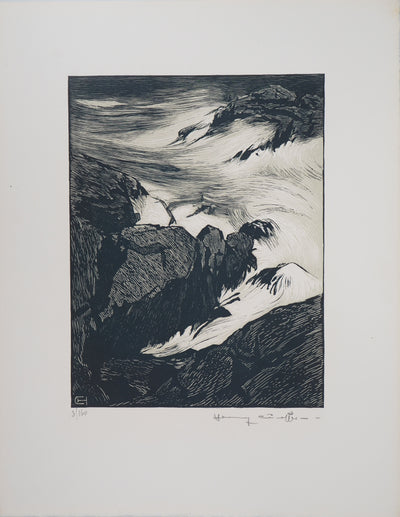 Henry CHEFFER : Finistère : Marée montante (Remous), Gravure sur bois originale (photo de détail 3) - Crédit photo : Galerie Art.Paris