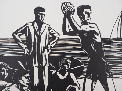 Raphaël DROUART : Pays Basque : Jeux sur la plage, Gravure sur bois originale (photo de détail 4) - Crédit photo : Galerie Art.Paris