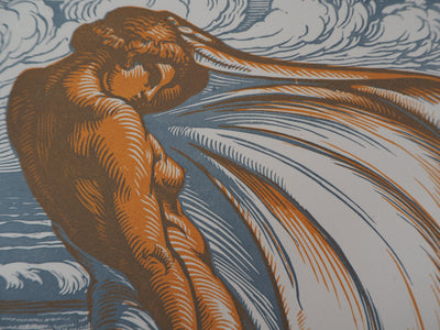 Jean Baptiste VETTINER : Sur la plage : Baigneuse dans le vent, Gravure sur bois originale (photo de détail 5) - Crédit photo : Galerie Art.Paris