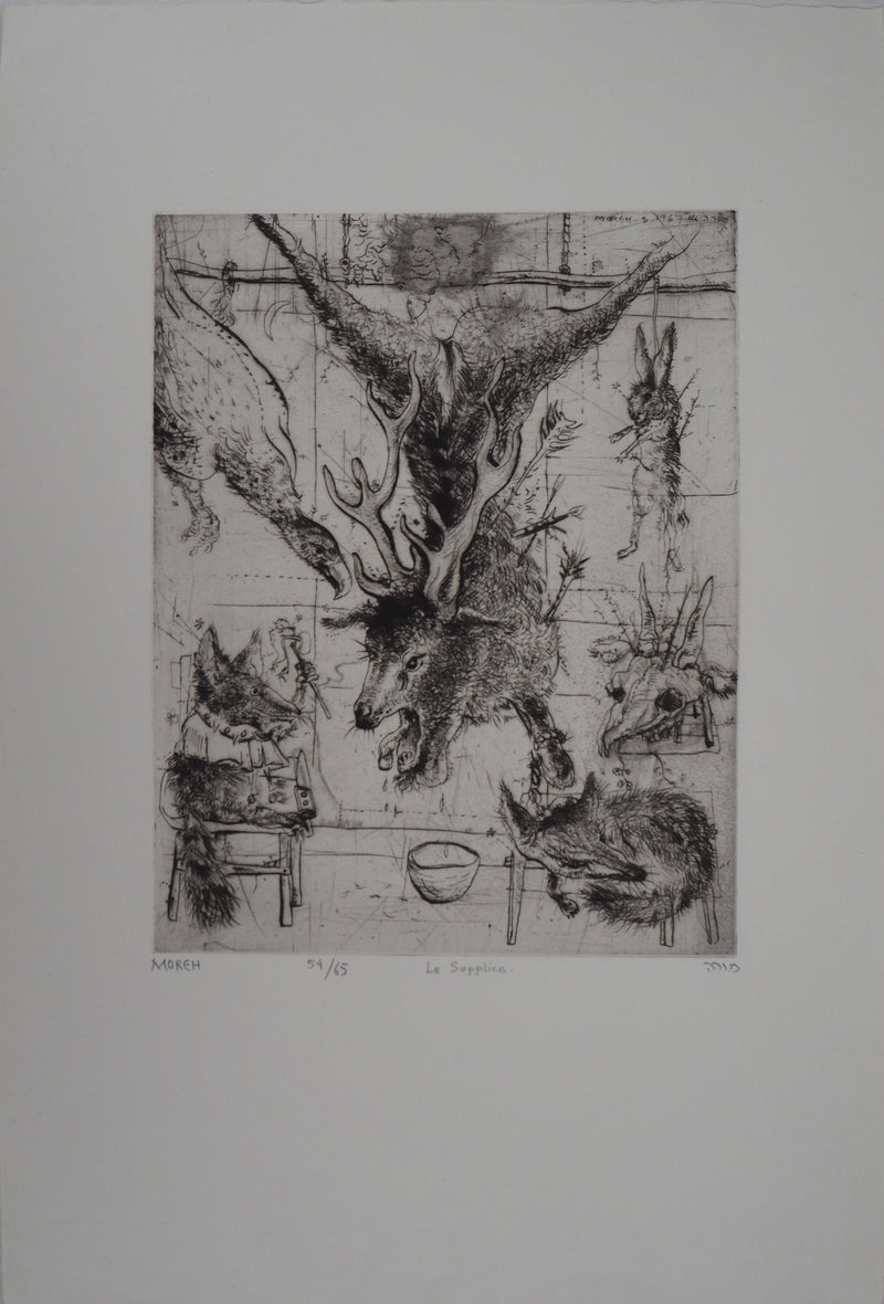 Mordecaï MOREH : Le supplice, Gravure originale signée