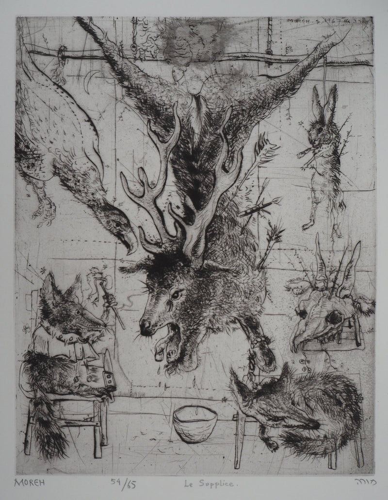 Mordecaï MOREH : Le supplice, Gravure originale signée