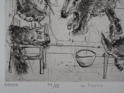 Mordecaï MOREH : Le supplice, Gravure originale signée
