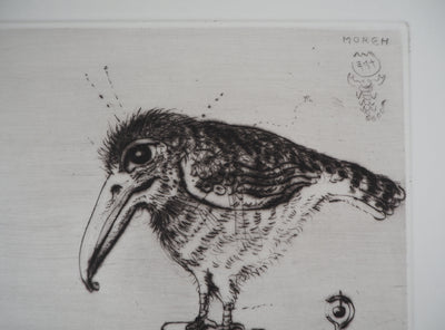 Mordecaï MOREH : L'oiseau au grand bec, Gravure originale signée