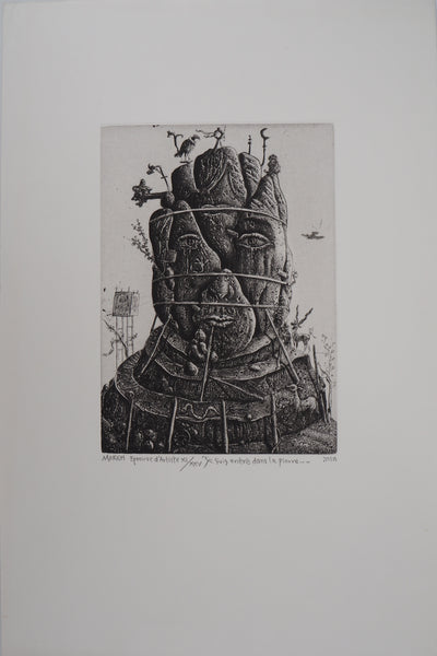 Mordecaï MOREH : Je suis entré dans la pierre, Gravure originale signée