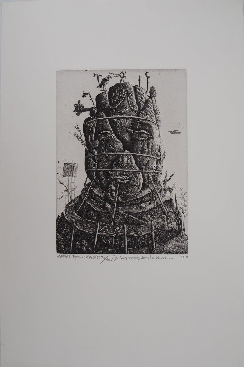 Mordecaï MOREH : Je suis entré dans la pierre, Gravure originale signée