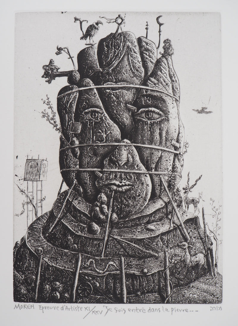 Mordecaï MOREH : Je suis entré dans la pierre, Gravure originale signée