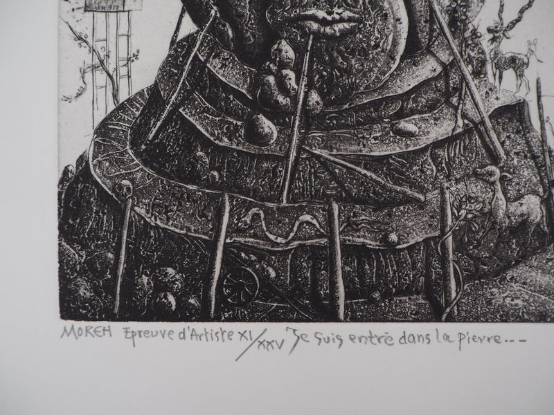 Mordecaï MOREH : Je suis entré dans la pierre, Gravure originale signée