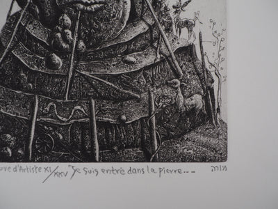 Mordecaï MOREH : Je suis entré dans la pierre, Gravure originale signée
