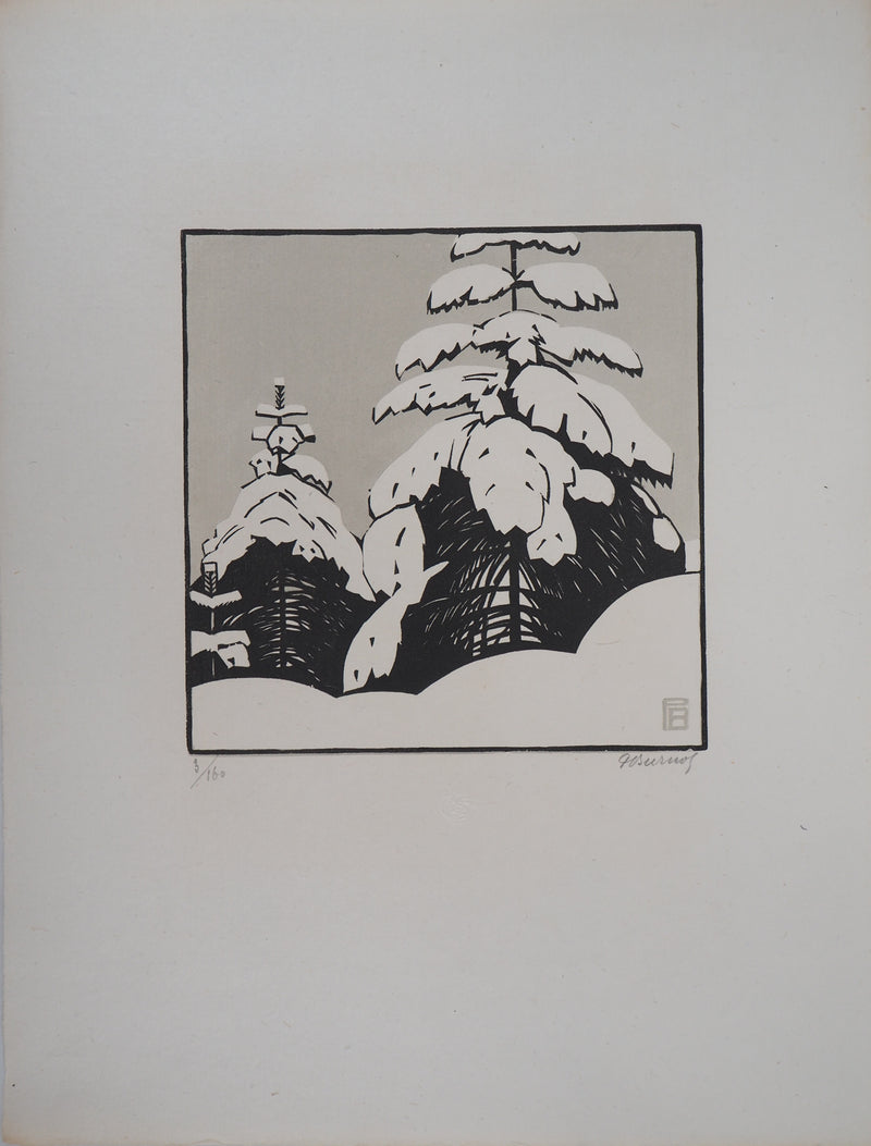 Philippe BURNOT : La neige, Gravure sur bois originale signée