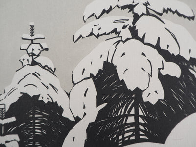 Philippe BURNOT : La neige, Gravure sur bois originale signée
