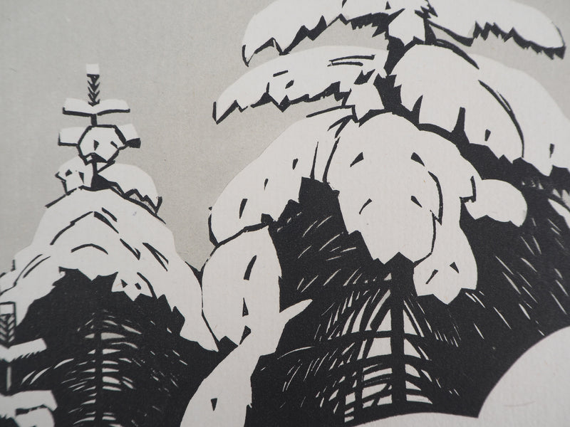 Philippe BURNOT : La neige, Gravure sur bois originale signée