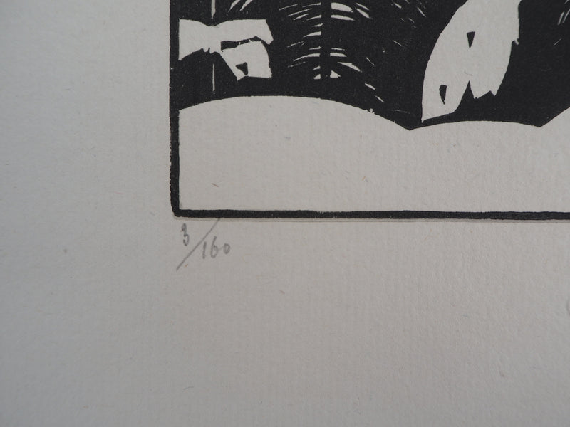 Philippe BURNOT : La neige, Gravure sur bois originale signée