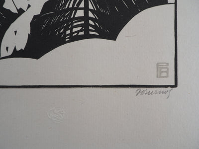 Philippe BURNOT : La neige, Gravure sur bois originale signée