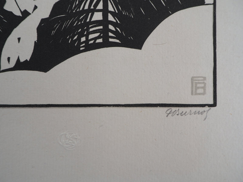 Philippe BURNOT : La neige, Gravure sur bois originale signée