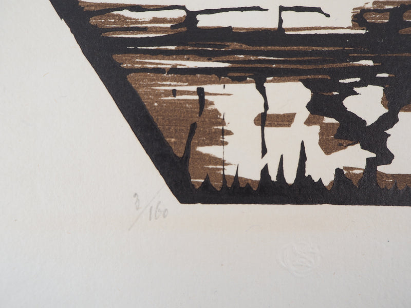 Henri MARRET : Eglise de Mareil, Gravure sur bois originale signée