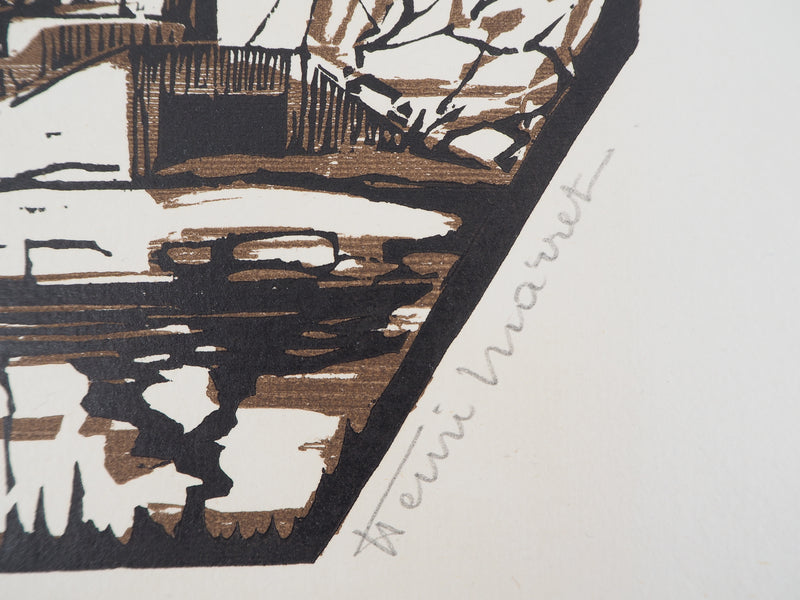 Henri MARRET : Eglise de Mareil, Gravure sur bois originale signée