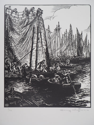 Henry CHEFFER : Au port de Douarnenez, Gravure sur bois originale (photo de détail 3) - Crédit photo : Galerie Art.Paris