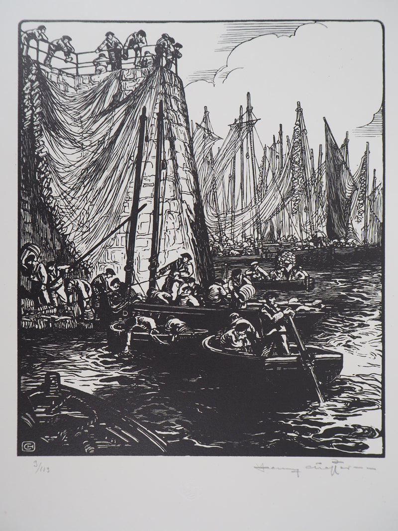 Henry CHEFFER : Au port de Douarnenez, Gravure sur bois originale (photo de détail 3) - Crédit photo : Galerie Art.Paris