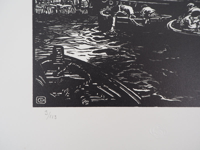 Henry CHEFFER : Au port de Douarnenez, Gravure sur bois originale (photo de détail 6) - Crédit photo : Galerie Art.Paris