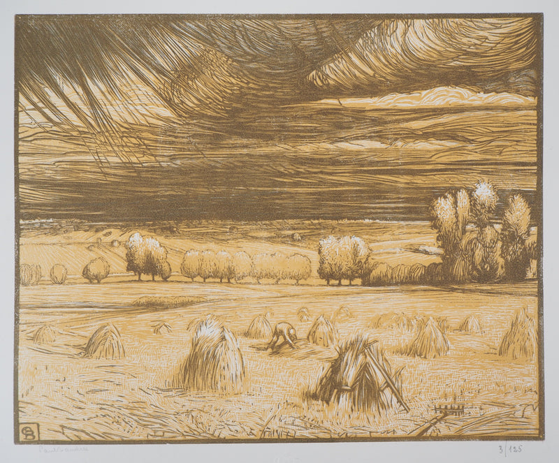 Paul BAUDIER : Moisson, les meules dans les champs, Gravure sur bois originale (photo de détail 3) - Crédit photo : Galerie Art.Paris