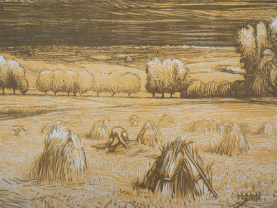 Paul BAUDIER : Moisson, les meules dans les champs, Gravure sur bois originale (photo de détail 4) - Crédit photo : Galerie Art.Paris