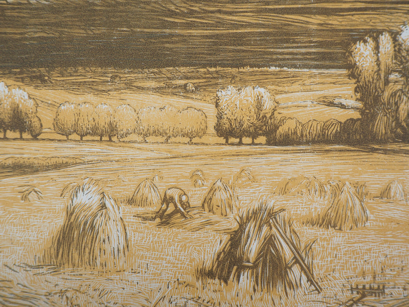 Paul BAUDIER : Moisson, les meules dans les champs, Gravure sur bois originale (photo de détail 4) - Crédit photo : Galerie Art.Paris
