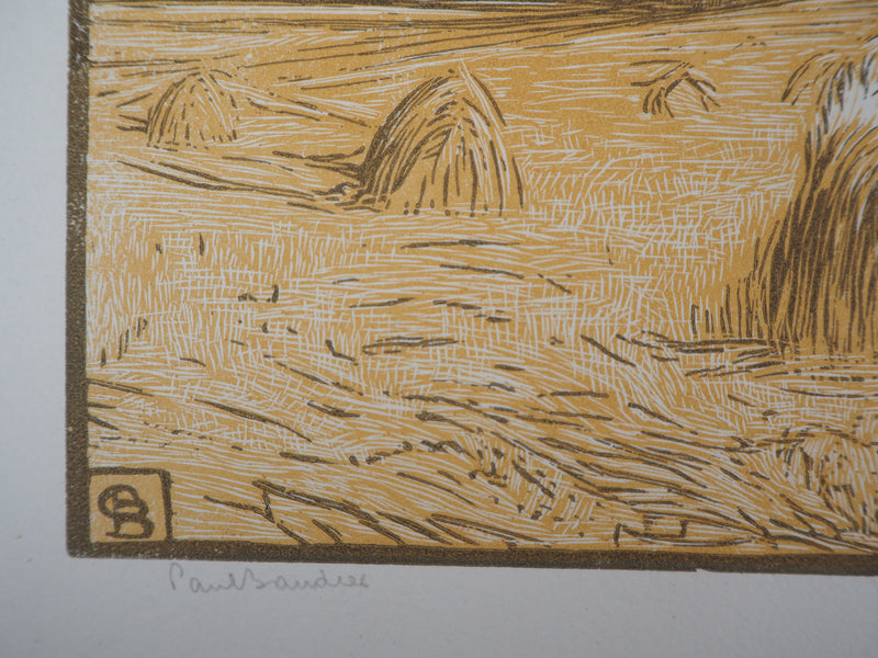 Paul BAUDIER : Moisson, les meules dans les champs, Gravure sur bois originale (photo de détail 5) - Crédit photo : Galerie Art.Paris