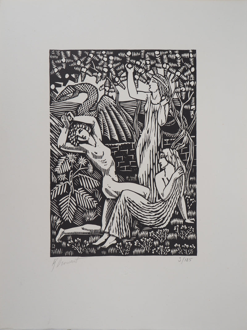 Raphaël DROUART : Mythologie, le jardin des Hespérides, Gravure sur bois originale (photo de détail 3) - Crédit photo : Galerie Art.Paris