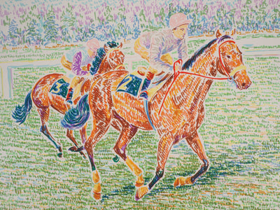 Serge MENDJISKY : En pleine course, Lithographie originale signée