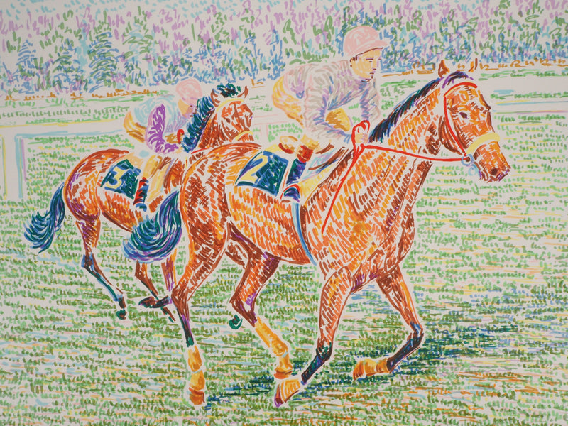 Serge MENDJISKY : En pleine course, Lithographie originale signée