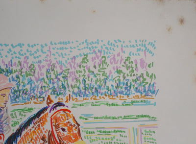 Serge MENDJISKY : En pleine course, Lithographie originale signée